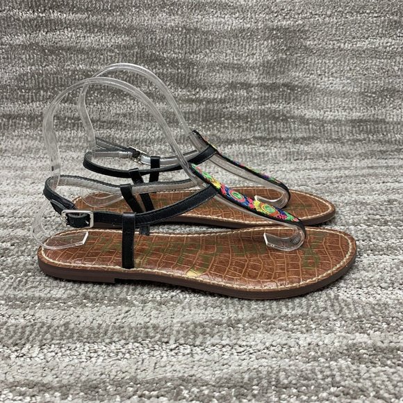 Women's Sam Edelman Gigi Colorful Leather Ankle T-strap Thong Sandals Size 7.5 - Picture 1 of 6